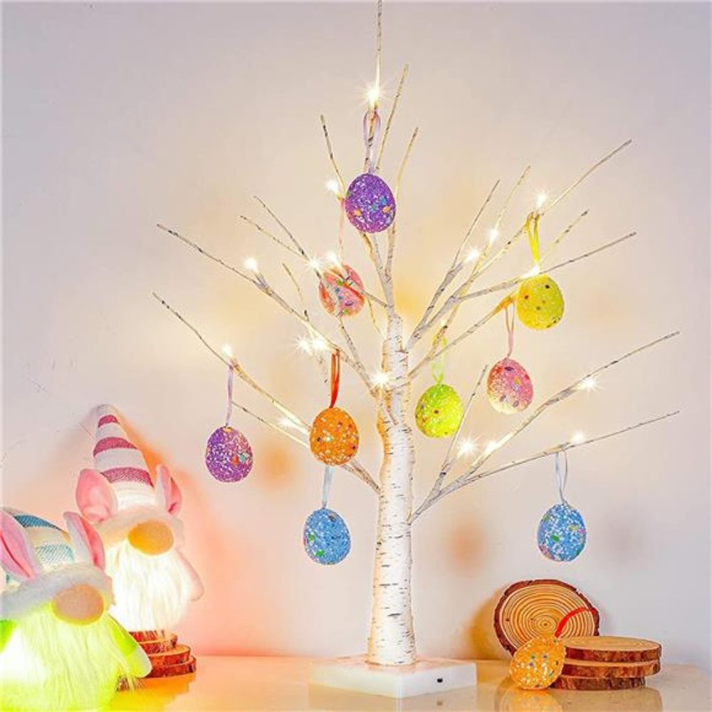 24" Pre-lit White Birch Tree with 10 Easter Egg, 24 Led Lights Battery Operated